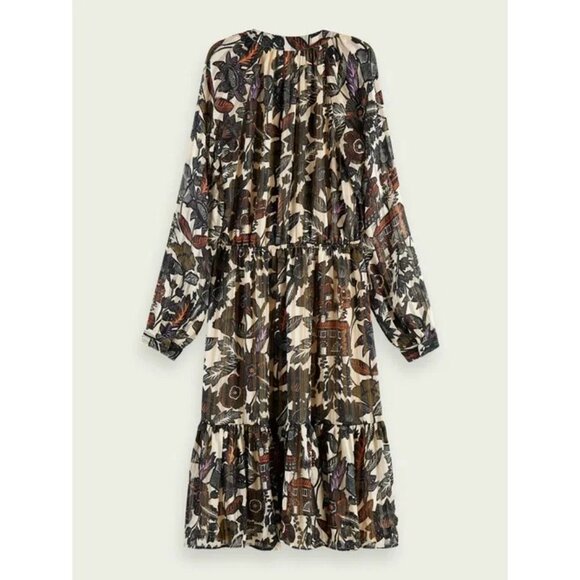 Scotch & Soda Boho Floral Flowy Midi Dress Long Sleeve Tiered Skirt Size S 70s - Picture 13 of 15